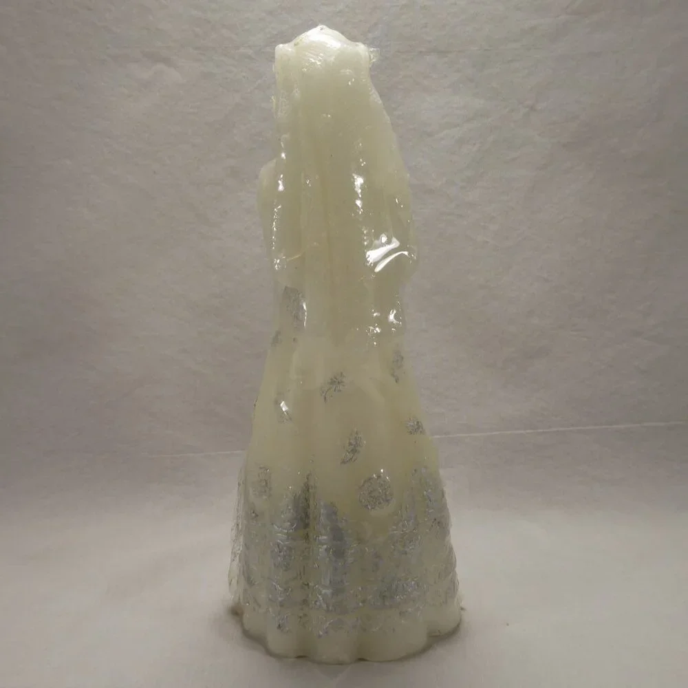 Vintage Kameyama Figural Bride Wedding Dress Candle White Silver Shower Decor